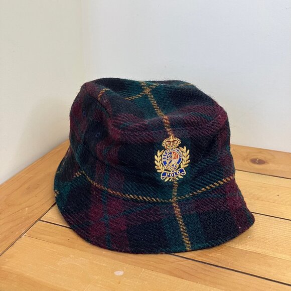Polo Ralph Lauren Plaid Bucket Hat with Embroidered Crest Alpaca Wool Blend - Picture 10 of 10